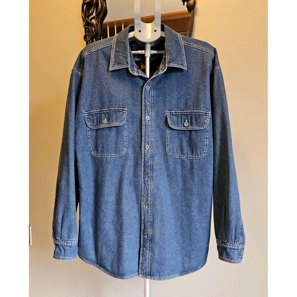 Levi Strauss & Co Fleece Lined Denim Shirt Jacket Mens XL Blue Levis Y2K Trucker - Picture 2 of 7